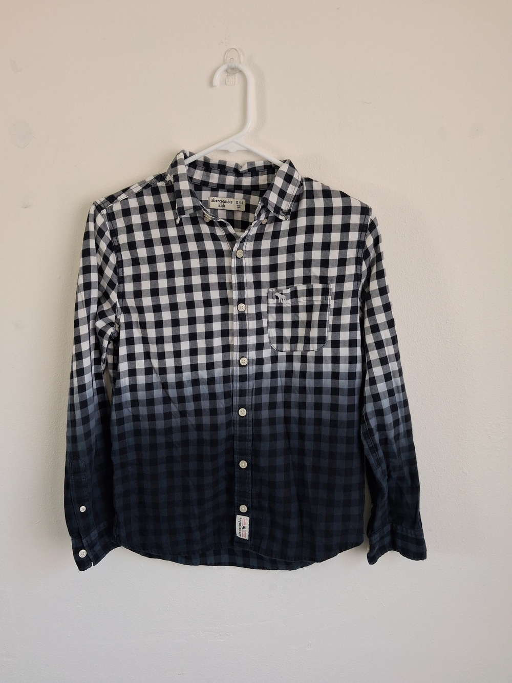 Abercrombie Unisex Kids Black White Long Sleeve Check Button Up Shirt Size 13/14